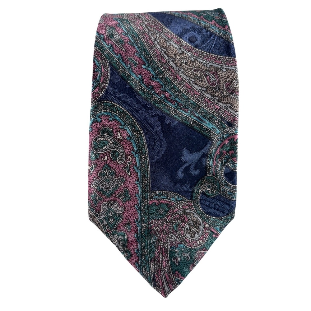 Zianetti Paisley Silk Tie Mens OS Navy Pink Teal Italian Fabric Formal Business